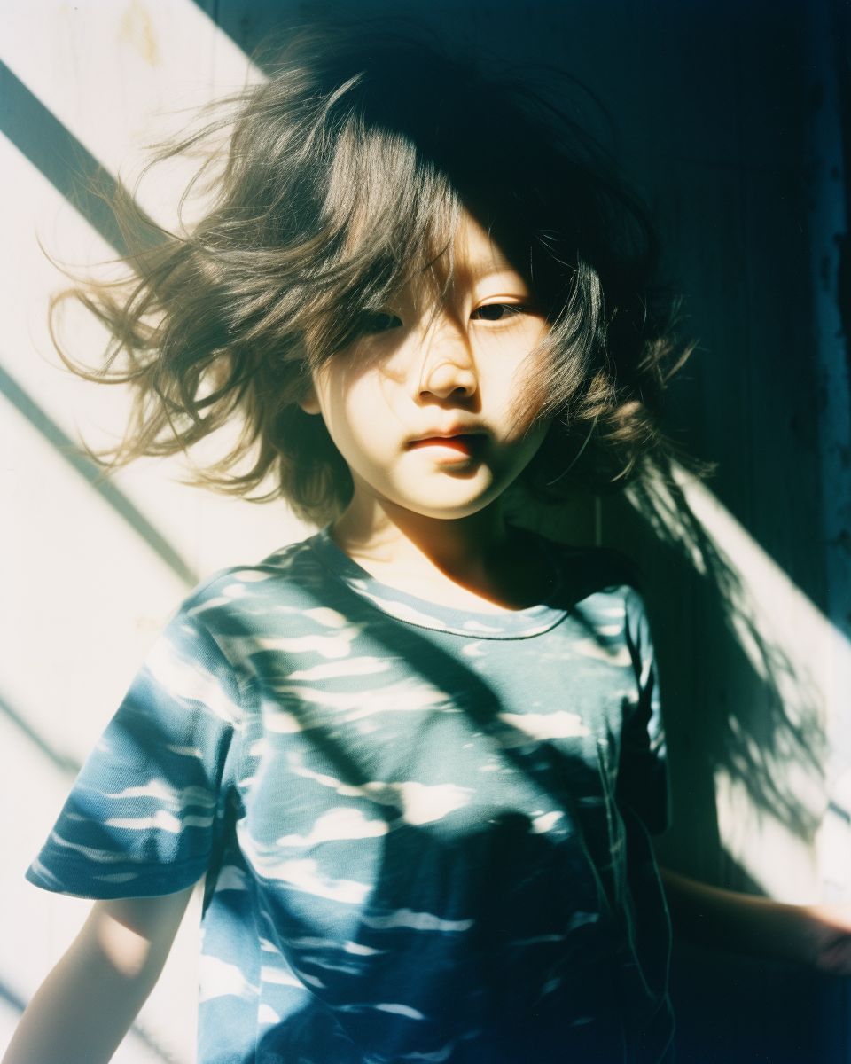 a little girl standing in front of a window