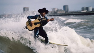 a man riding a surfboard on top of a wave