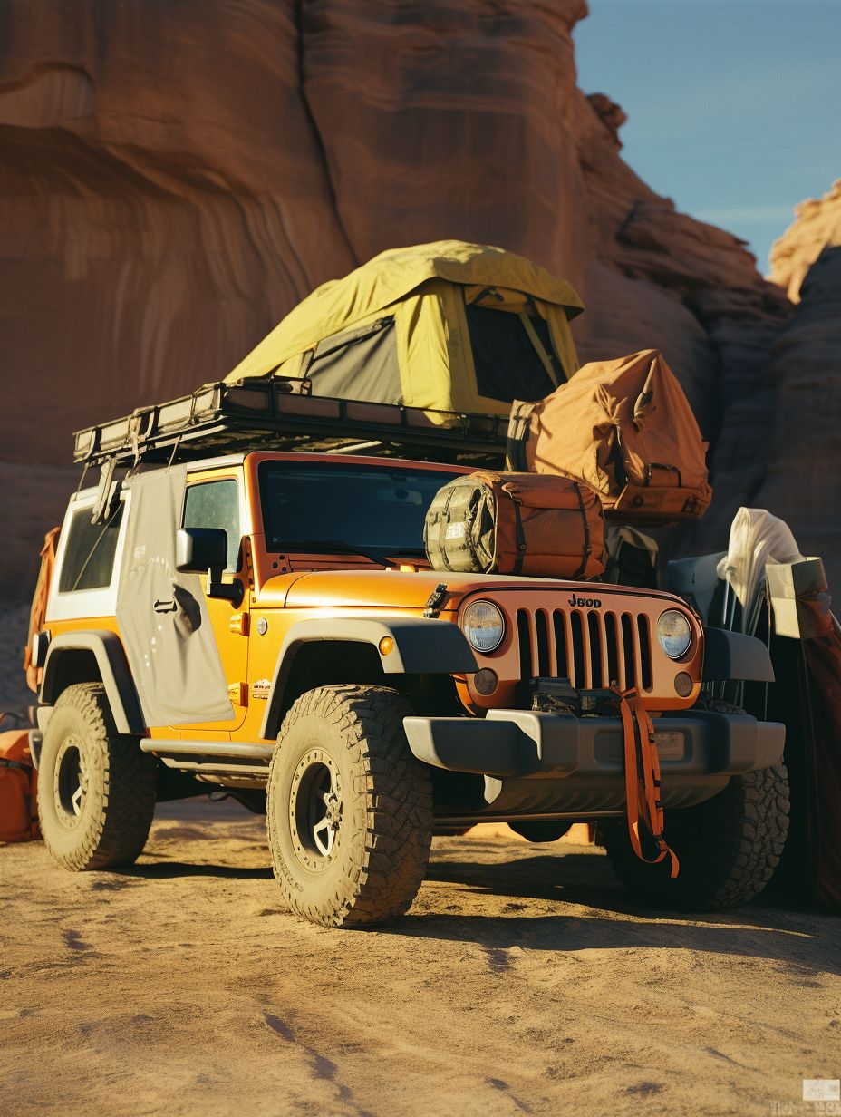 a jeep with a tent on top of it