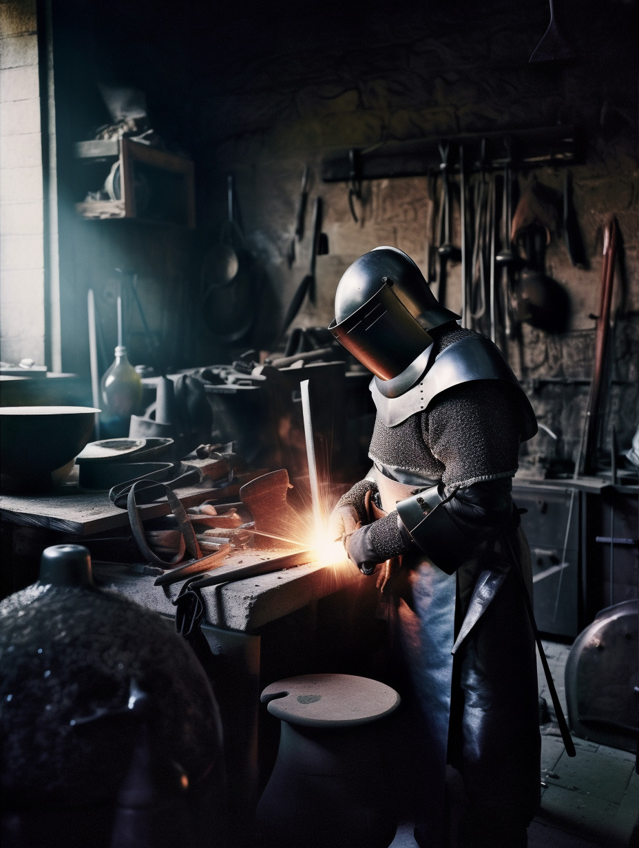 a man in a welding helmet working on a piece of metal