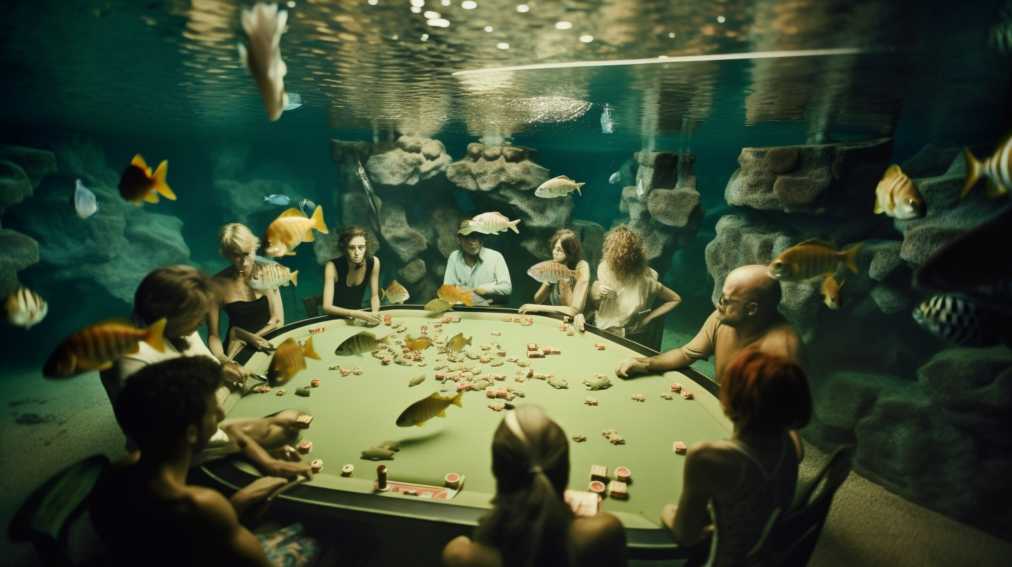 a group of people sitting around a pool table