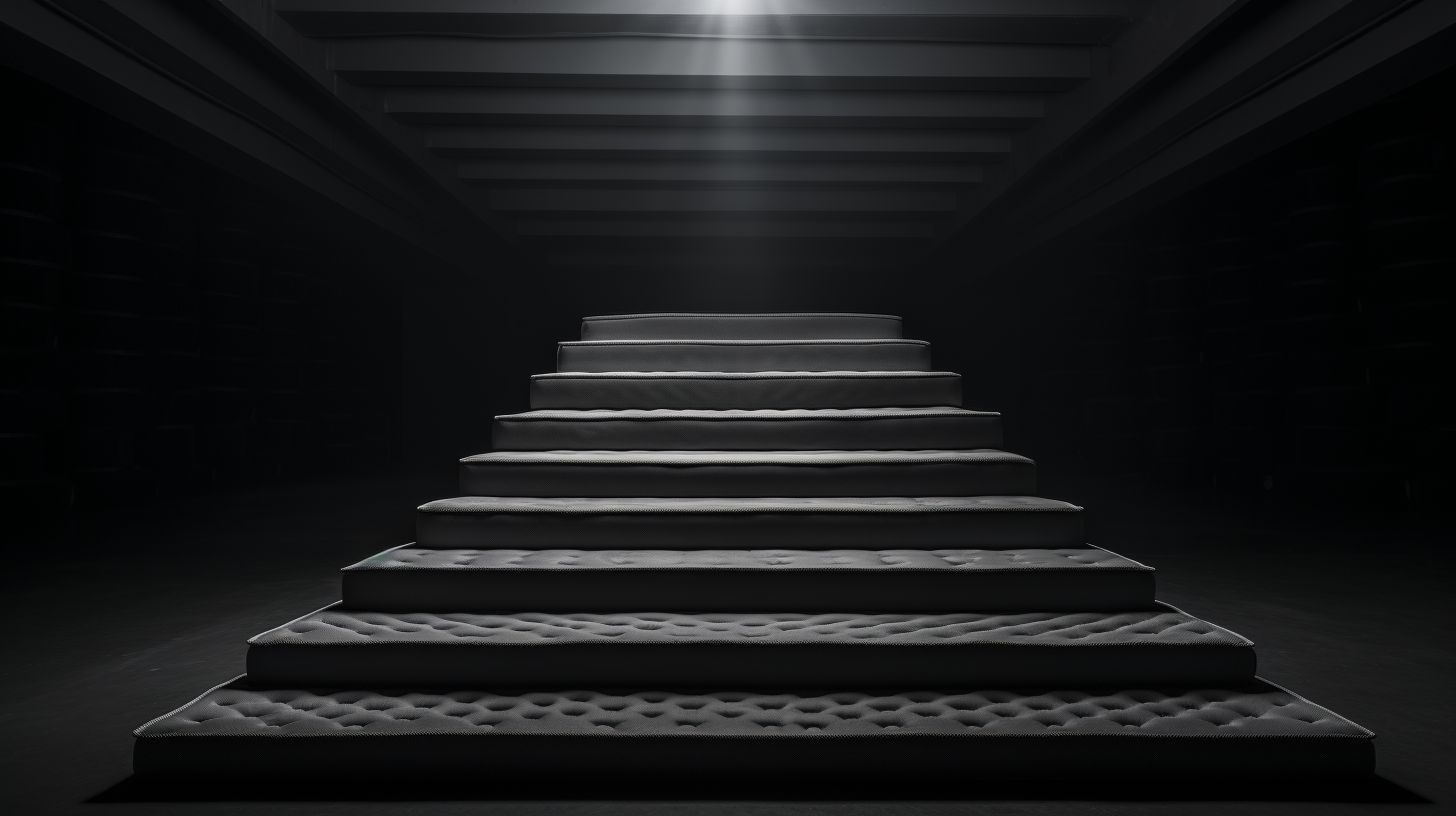 a set of stairs leading up to a bright light