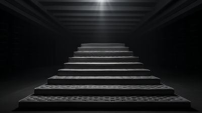 a set of stairs leading up to a bright light