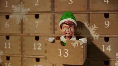 a elf is holding a wooden box with numbers on it