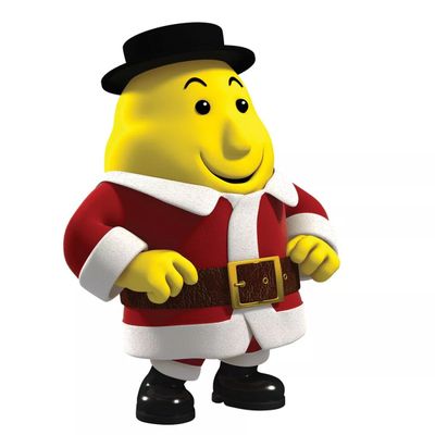 a cartoon character dressed as santa claus