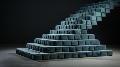 a set of stairs made out of blue couches