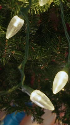 a bunch of lights hanging from a christmas tree