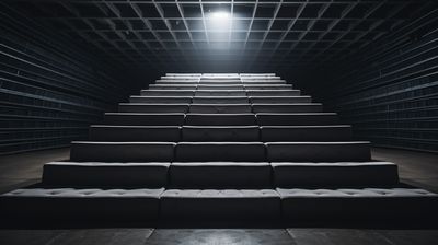 an empty auditorium with a row of seats