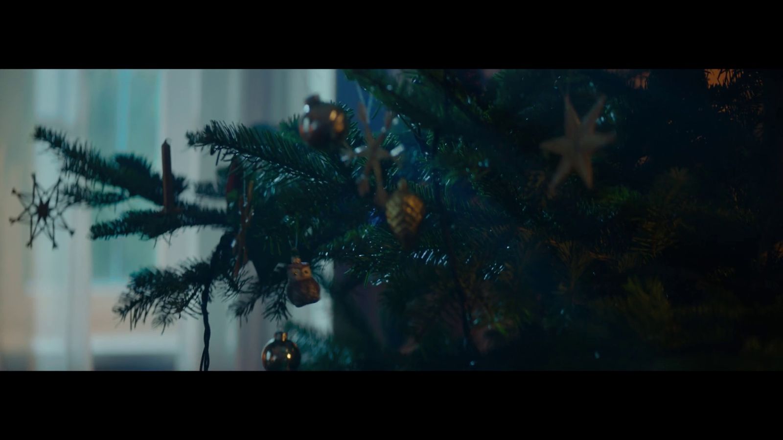 a christmas tree with ornaments hanging from it