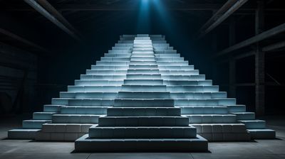 a set of steps with a light shining on them