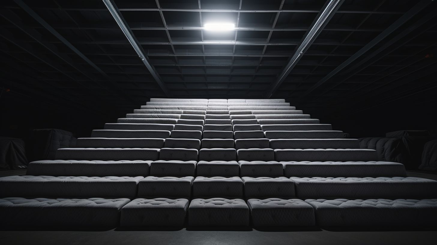 a row of empty seats in a dark room