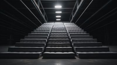 a row of empty seats in a dark room