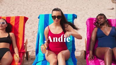 two women in bathing suits sitting on beach chairs