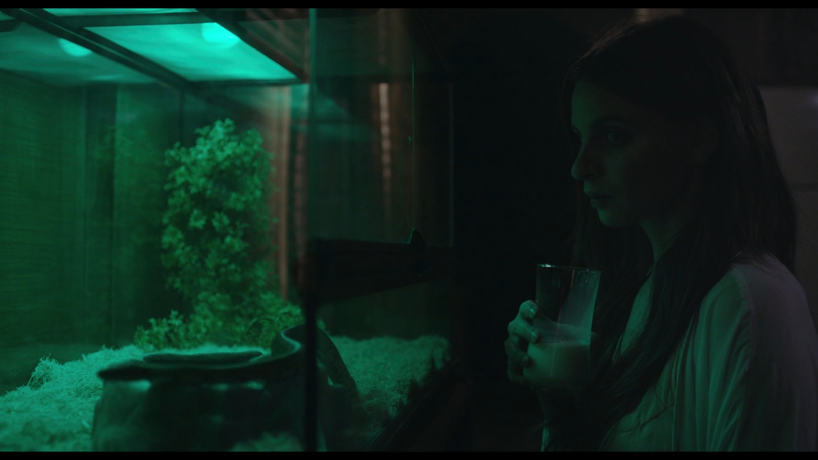 a woman standing in front of a fish tank