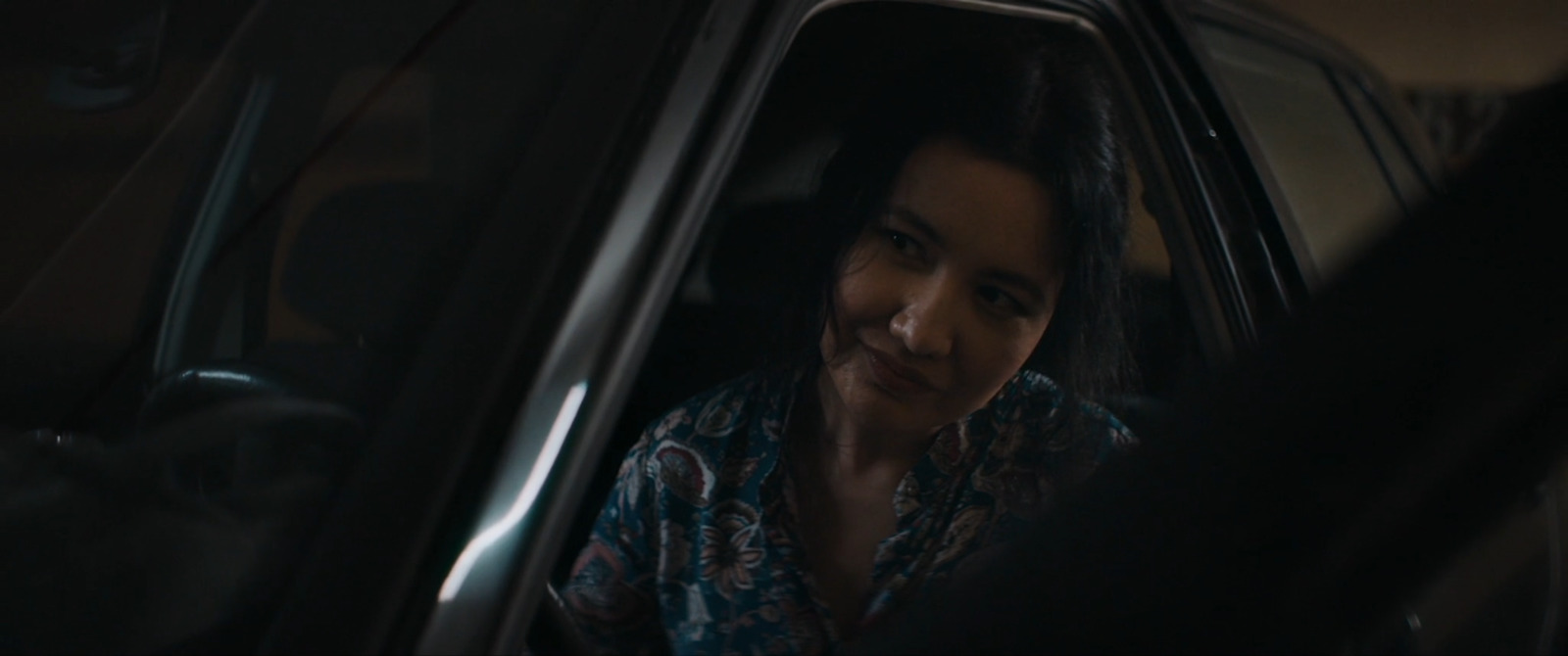 a woman sitting in the passenger seat of a car