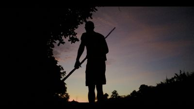 a silhouette of a man holding a baseball bat