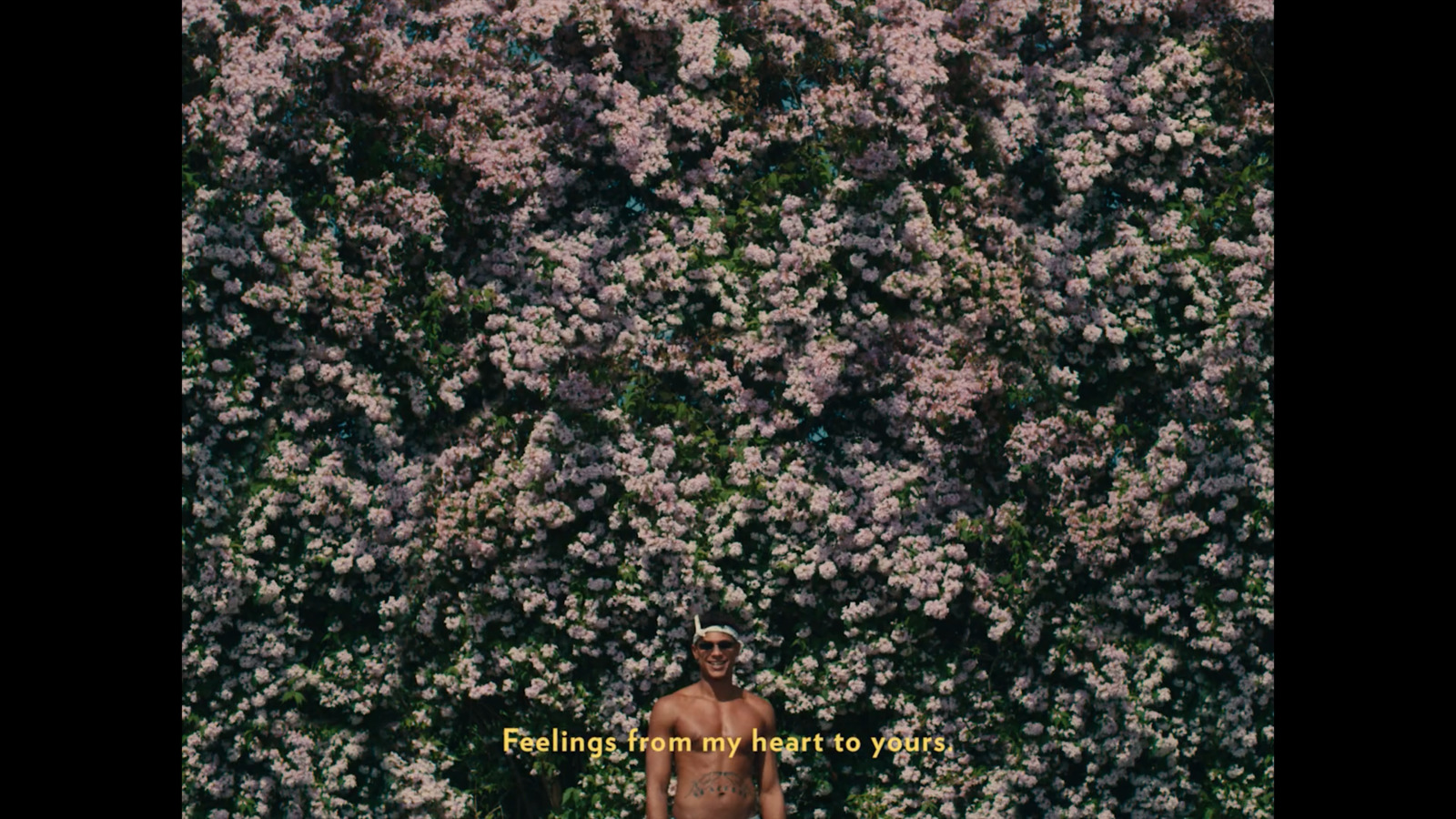 a man standing in front of a wall of flowers