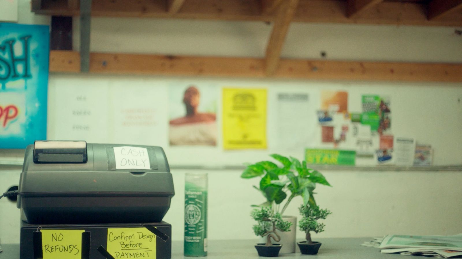 a cash register sitting on top of a counter