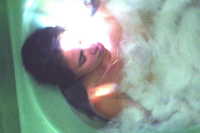 a woman in a bath tub