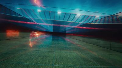 a blurry photo of a tennis court with lights