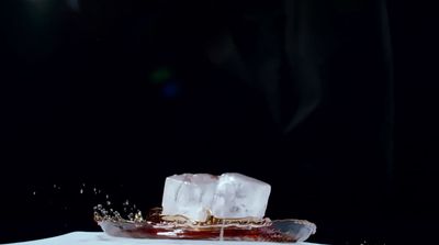 a piece of ice on top of a white plate