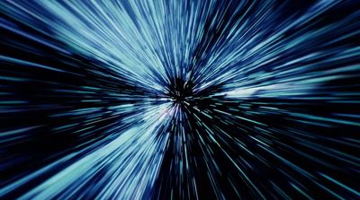 a blue and black background with a star burst