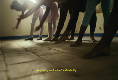 a group of people standing in a room