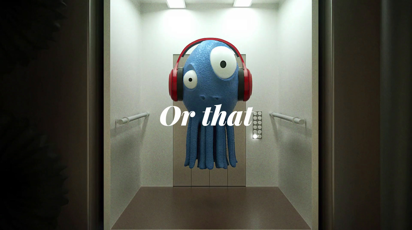 a picture of a blue monster with headphones on