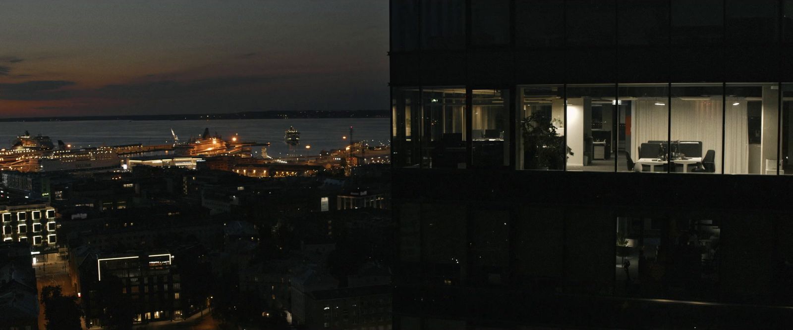 a view of a city at night from a high rise