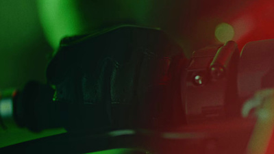 a close up of a red and green light