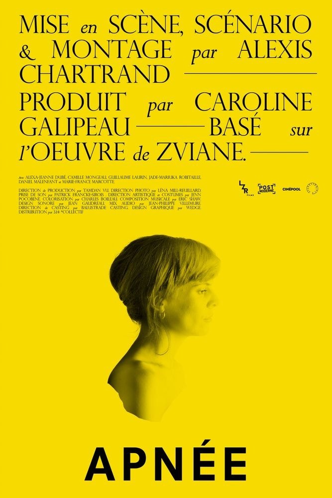 a yellow poster with a woman's face on it