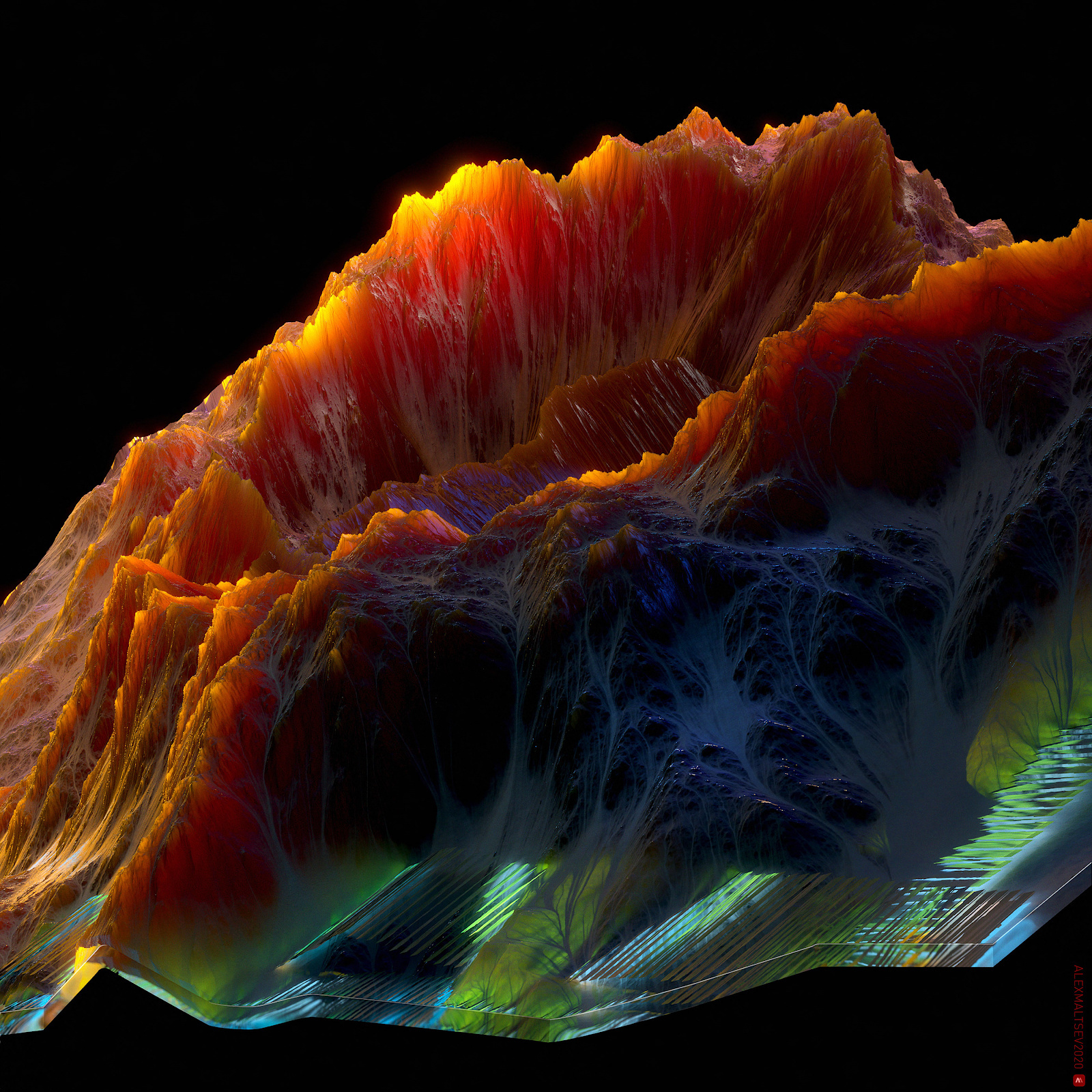 a computer generated image of a mountain range