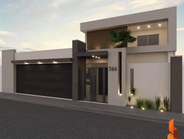 a rendering of a modern house with a palm tree