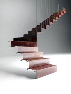 a set of stairs made of wood and metal