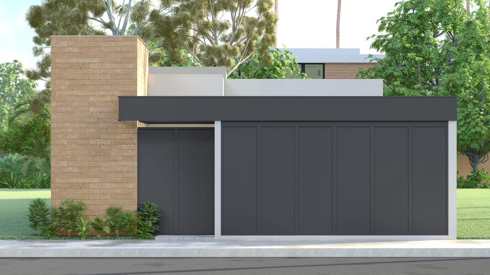 a rendering of a house with a garage