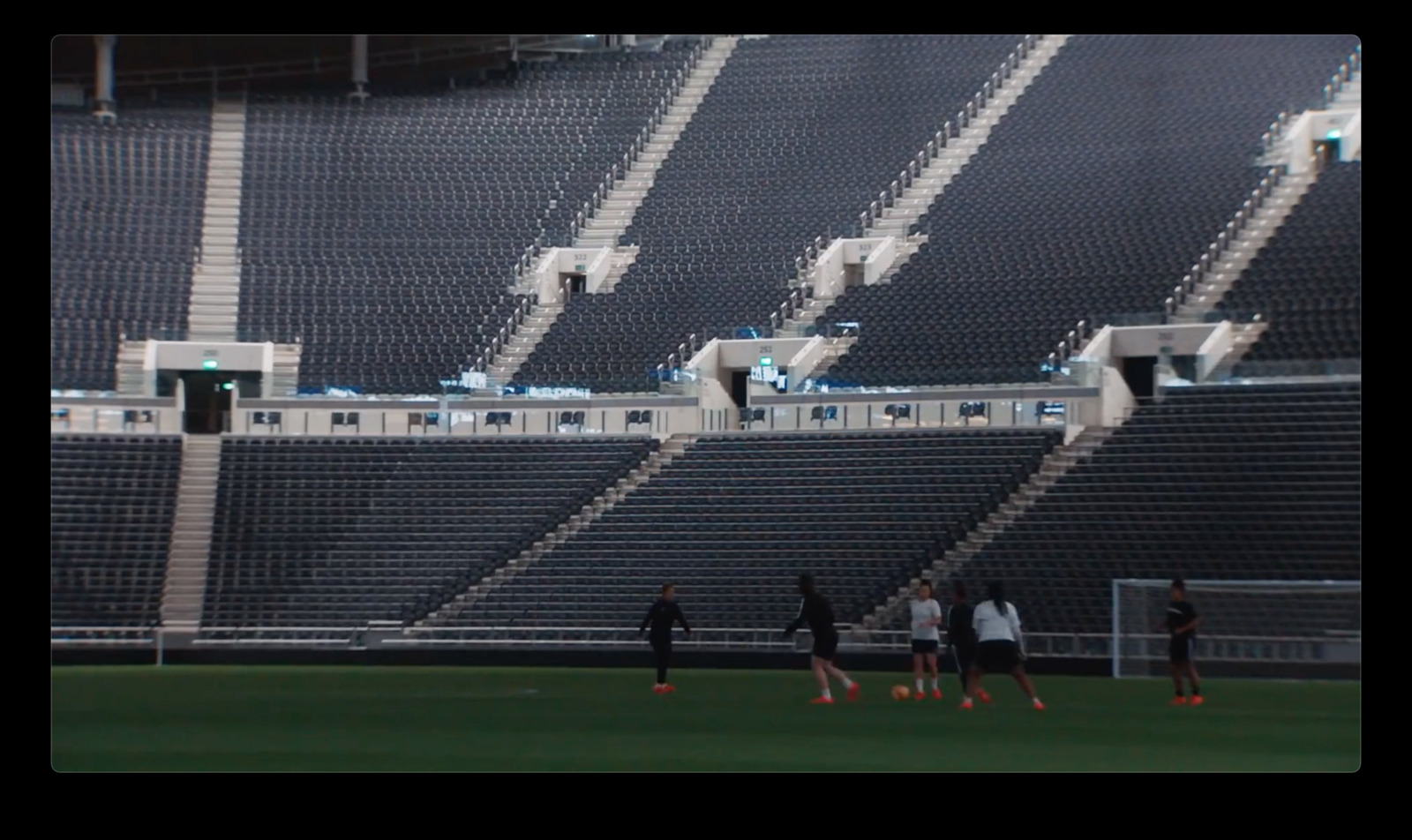 a group of people standing on top of a soccer field