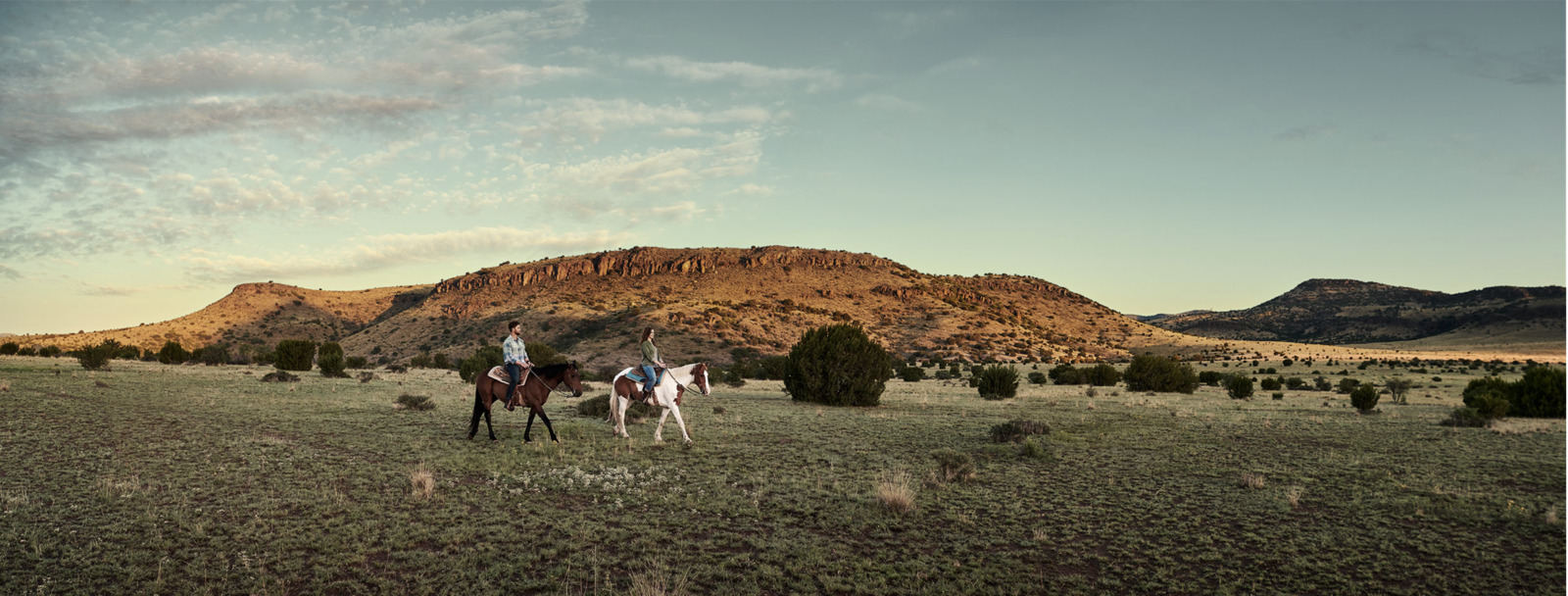 a couple of people riding on the backs of horses