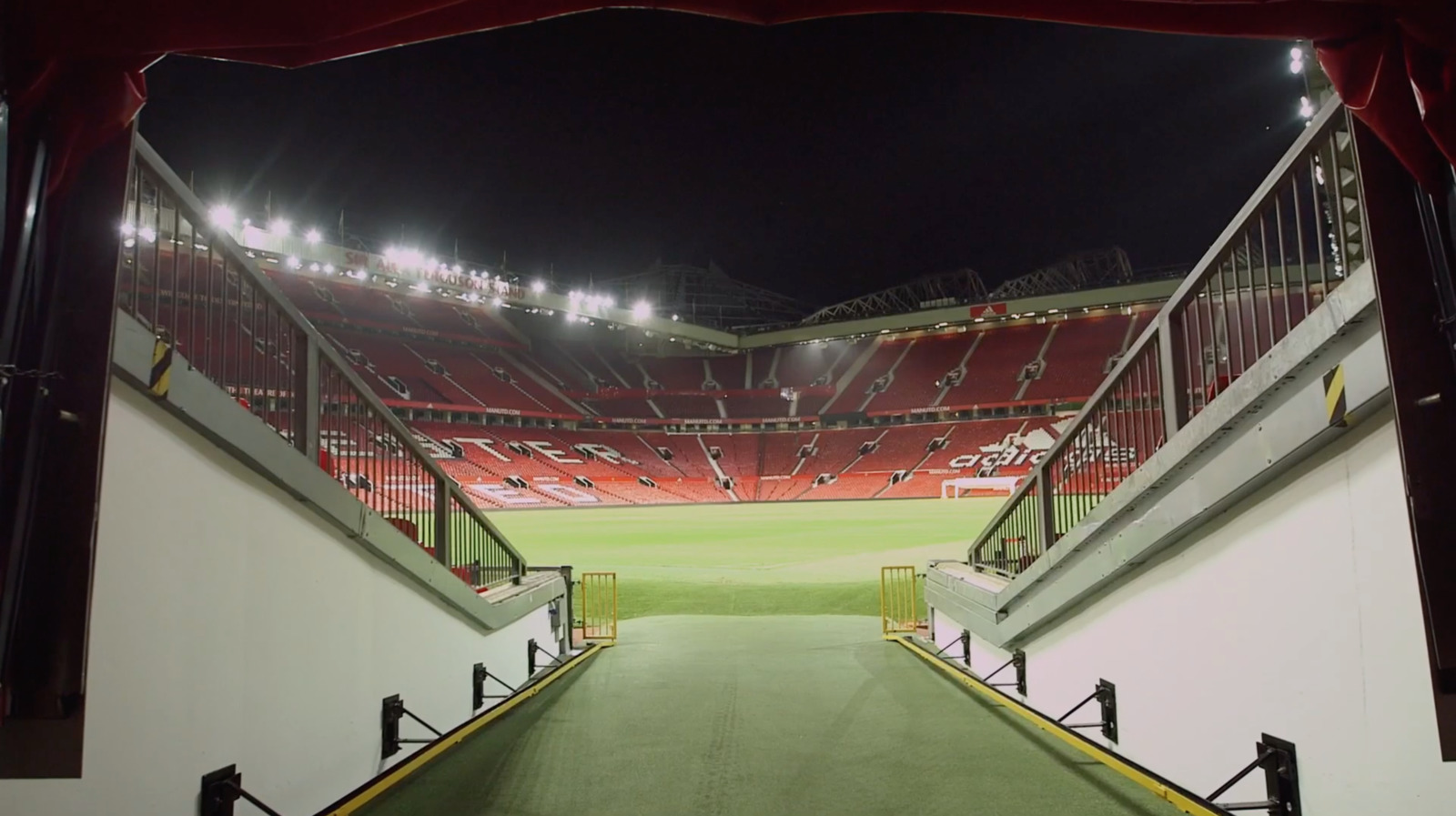 a view of a soccer field at night