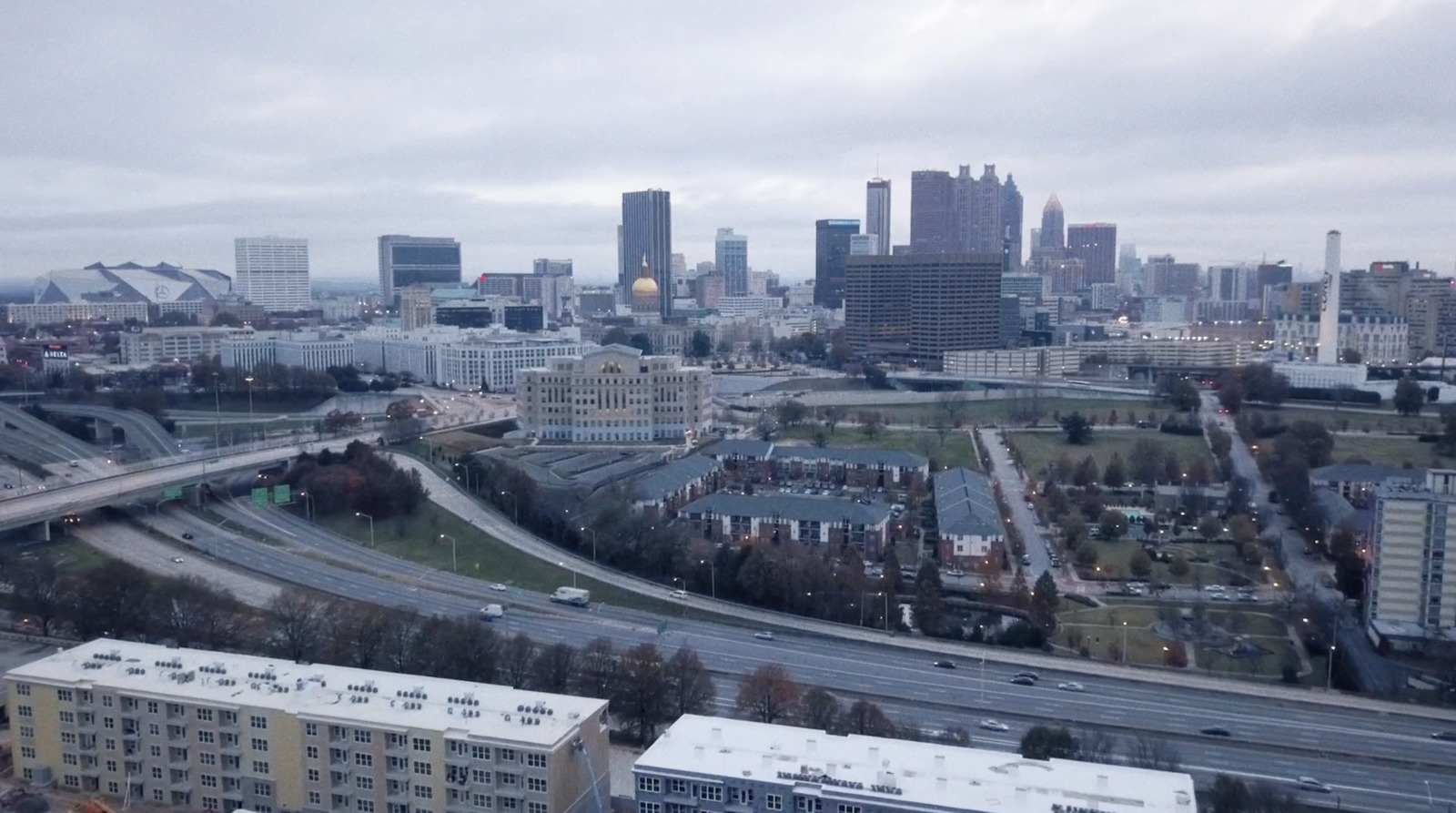 a view of a city from a tall building