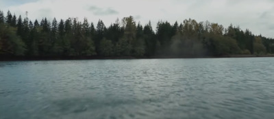 a body of water with trees in the background