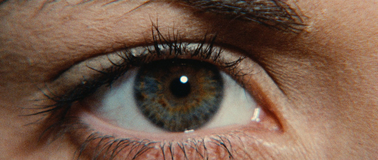 a close up of a person's blue eye