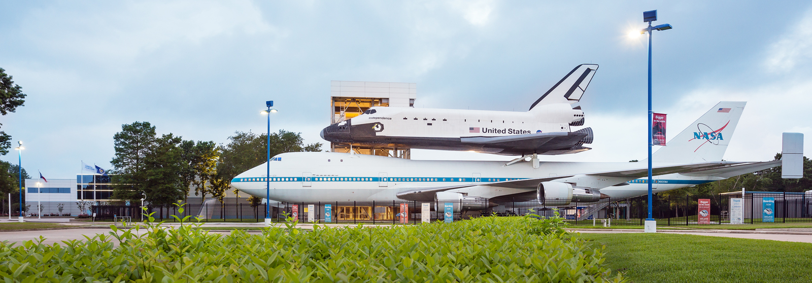 a space shuttle on top of a building