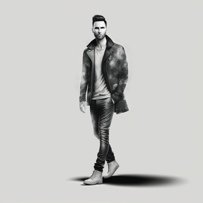 a black and white photo of a man in leather pants