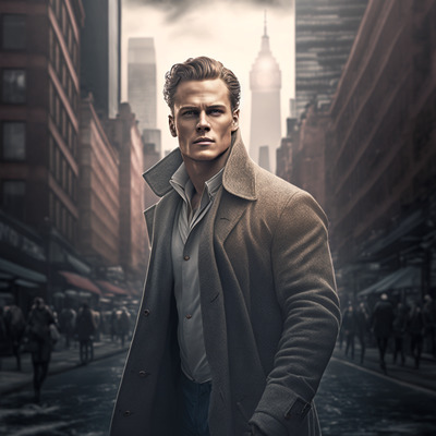 a man standing in the middle of a city street