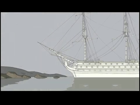 a drawing of a ship in the water