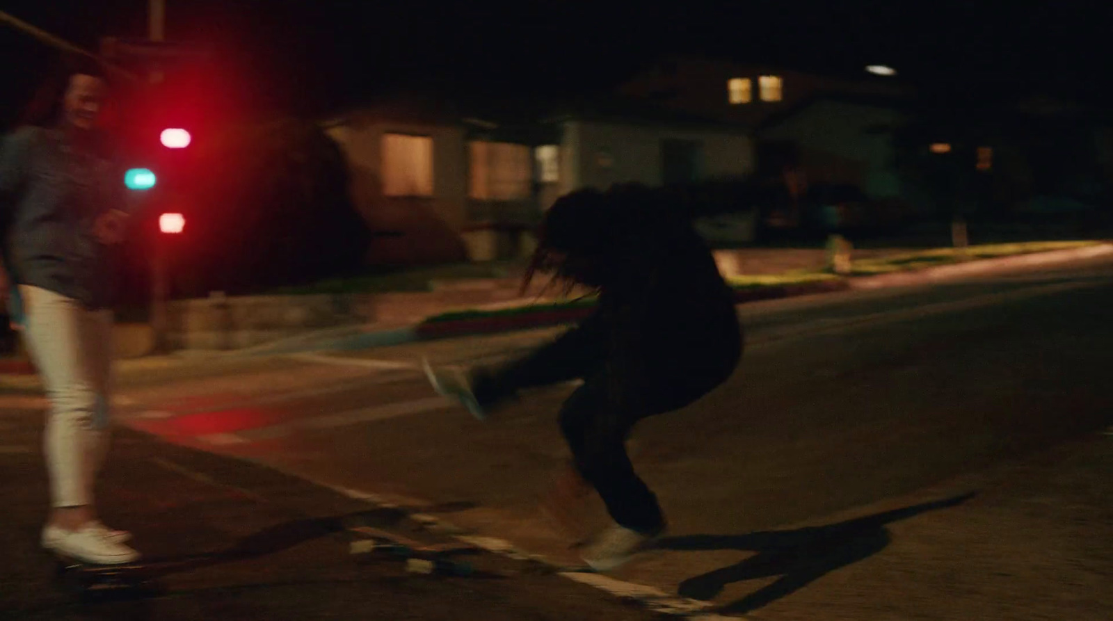 a person on a skateboard on a city street