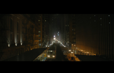 a view of a city street at night