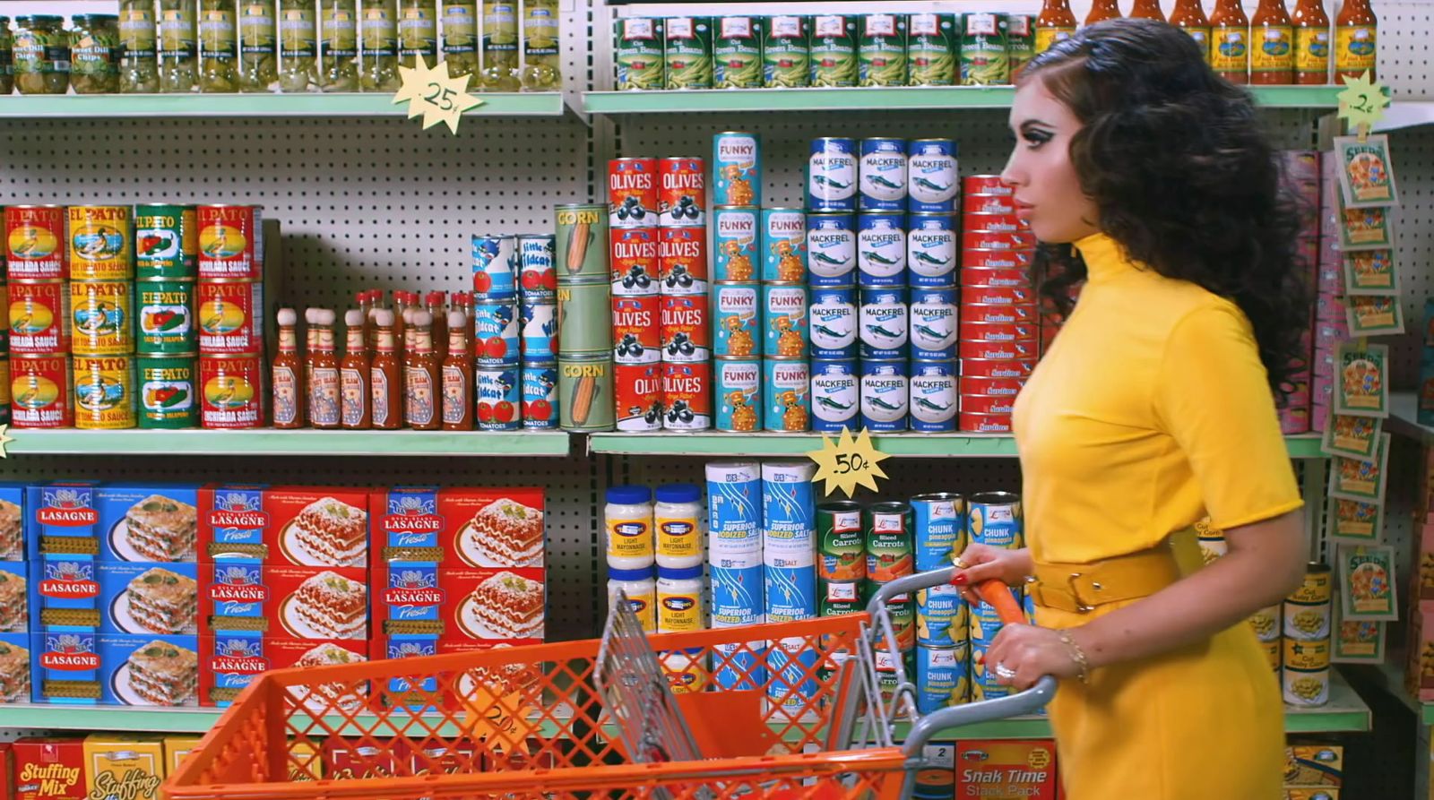 a woman in a store with a shopping cart