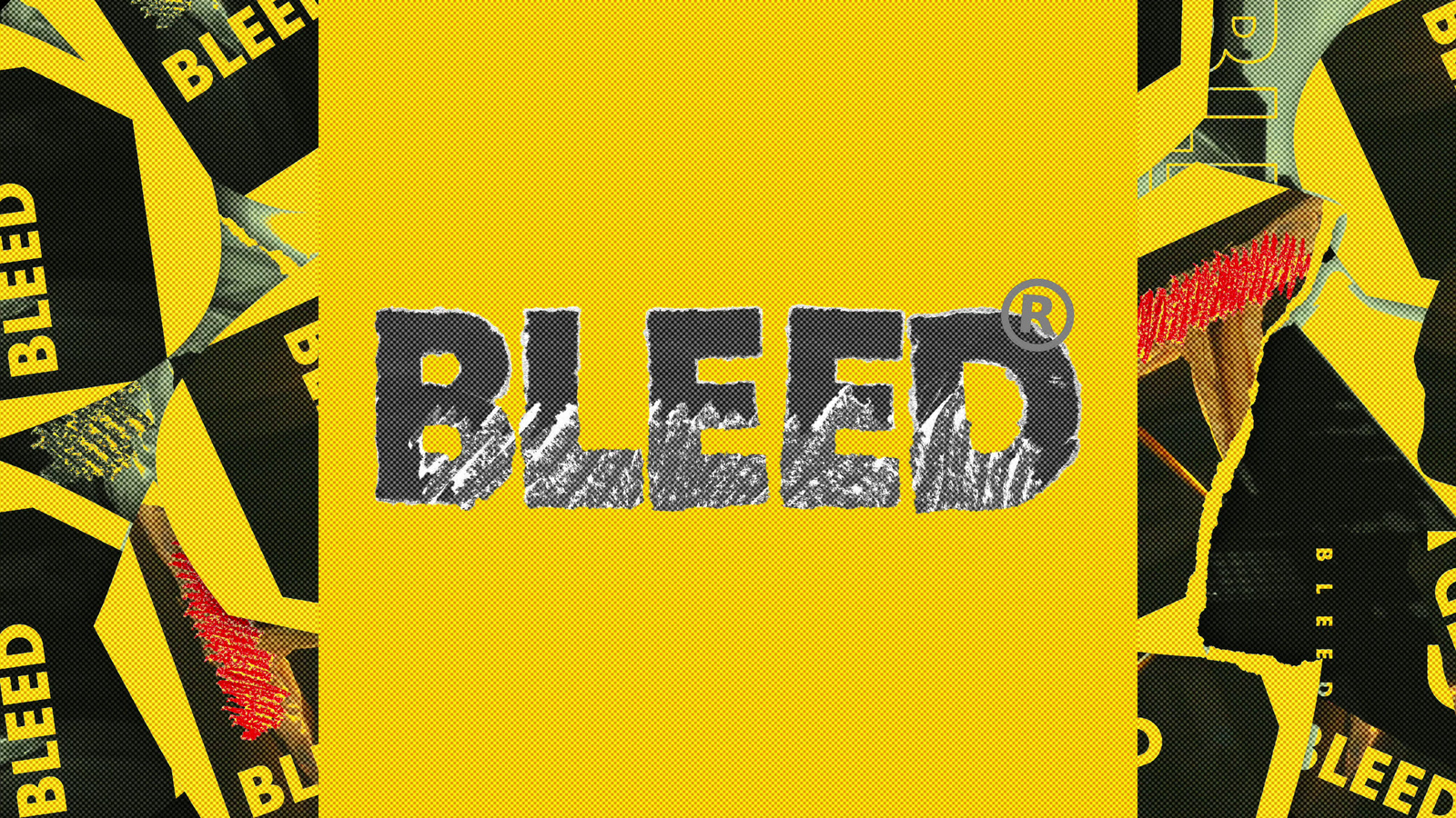 a yellow poster with the word bleed on it