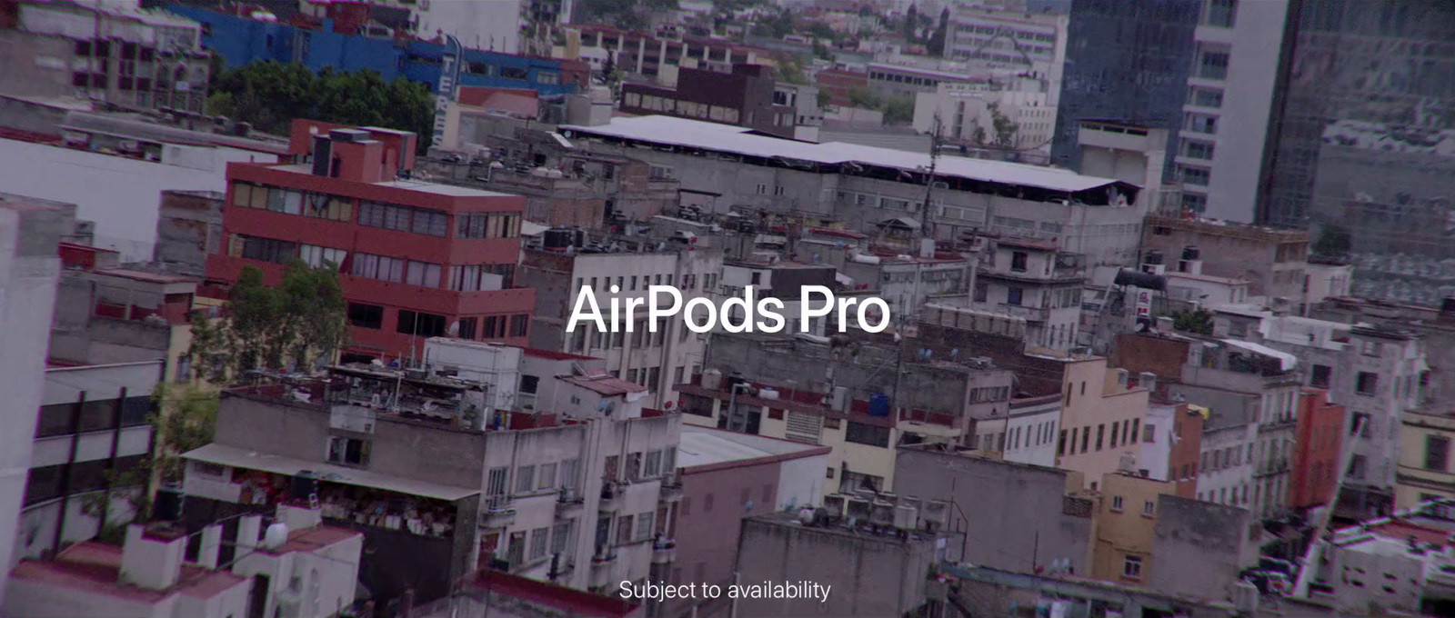 an aerial view of a city with the words airpods pro